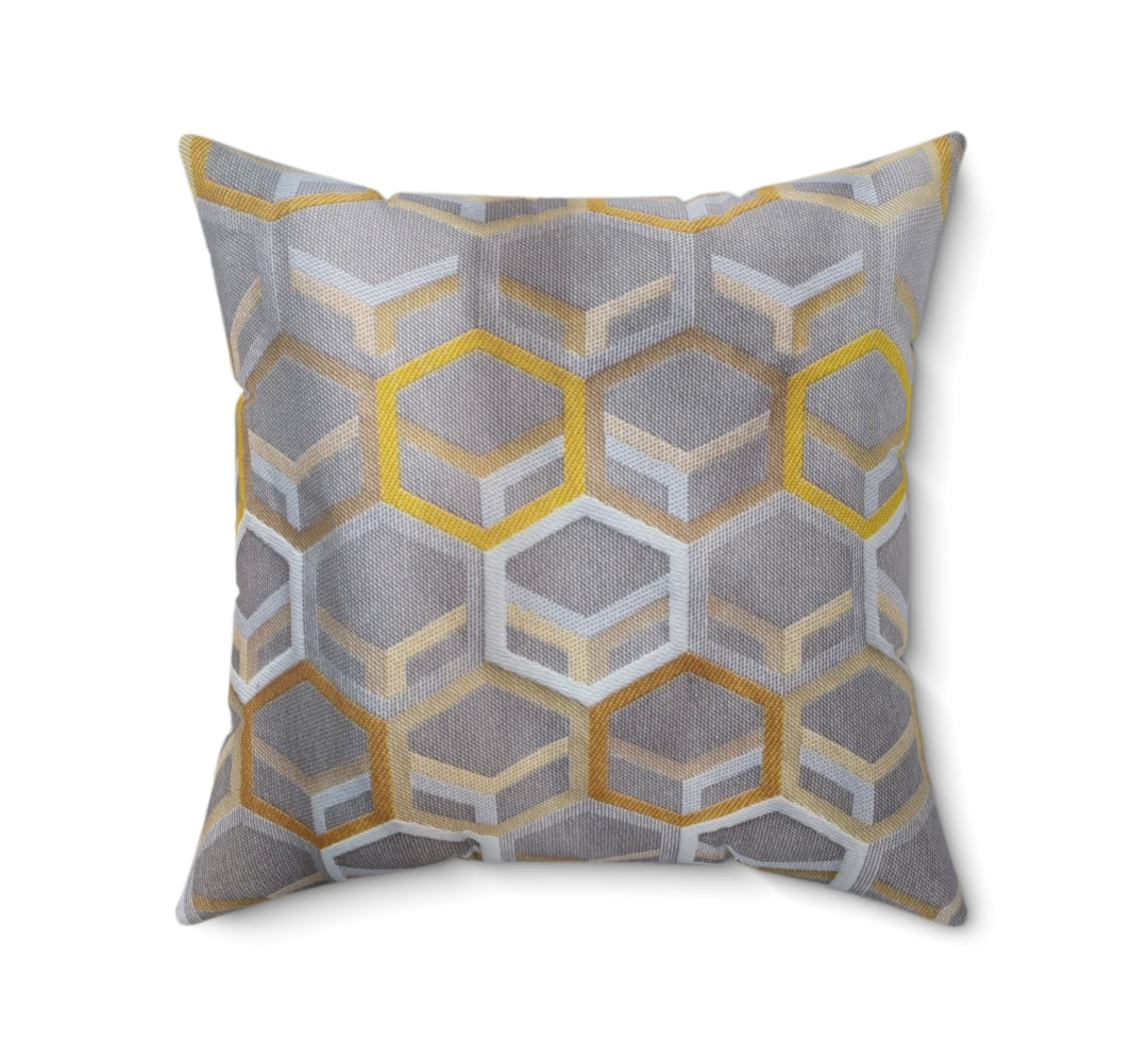 Hexagone Jaune Moutarde tissu brodé