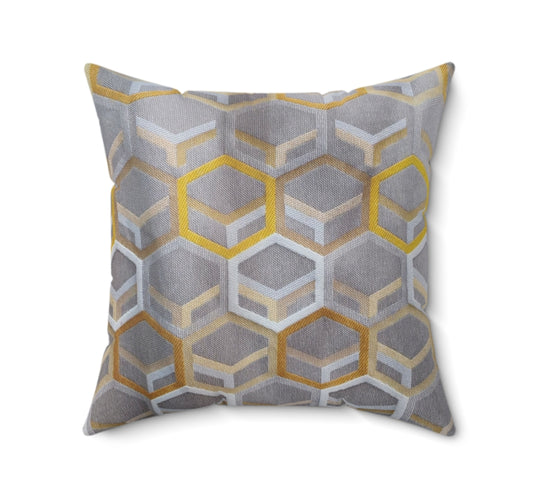 Hexagone Jaune Moutarde tissu brodé